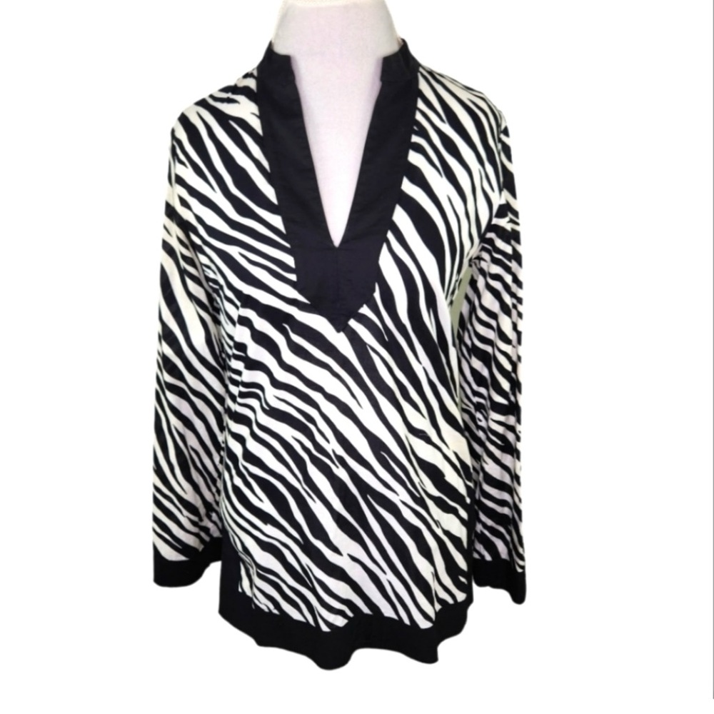 237. Jones New York Black & White Zebra Long Sleeve Cotton Tunic Size Sm…